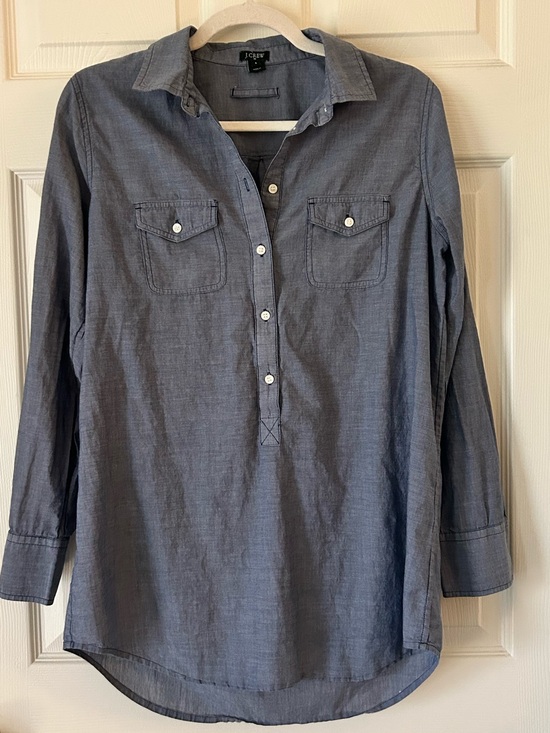 J. Crew Tops - J.Crew Blue Chambray Tunic Shirt Button Front Long Sleeve - Women's Size Small